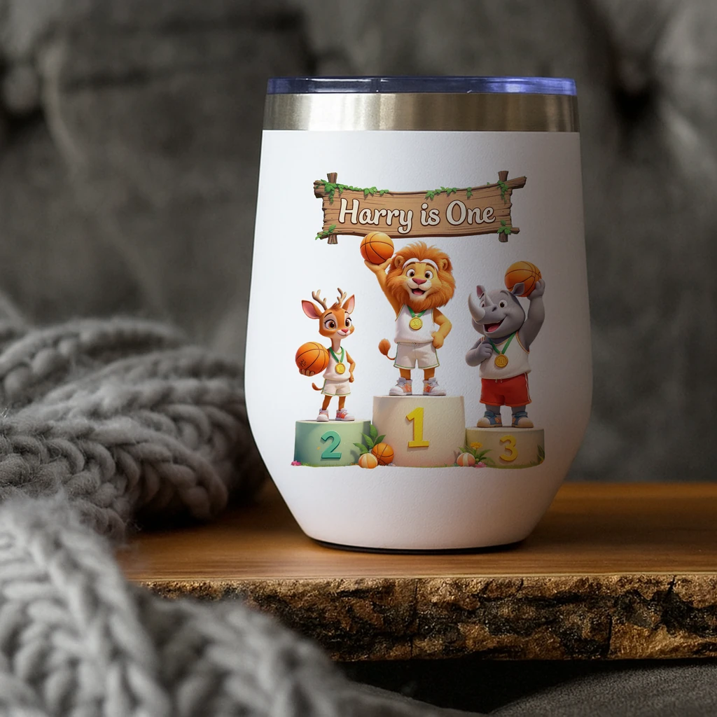 Custom Basketball Tumbler for Kids – Personalized Victory Podium Water Bottle Birthday Gift & Room Decor