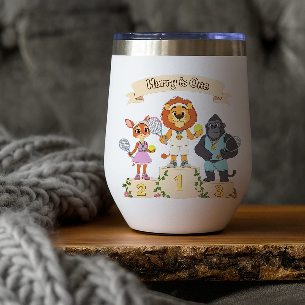 Custom Tennis Tumbler for Kids – Personalized Victory Podium Water Bottle Birthday Gift & Room Decor