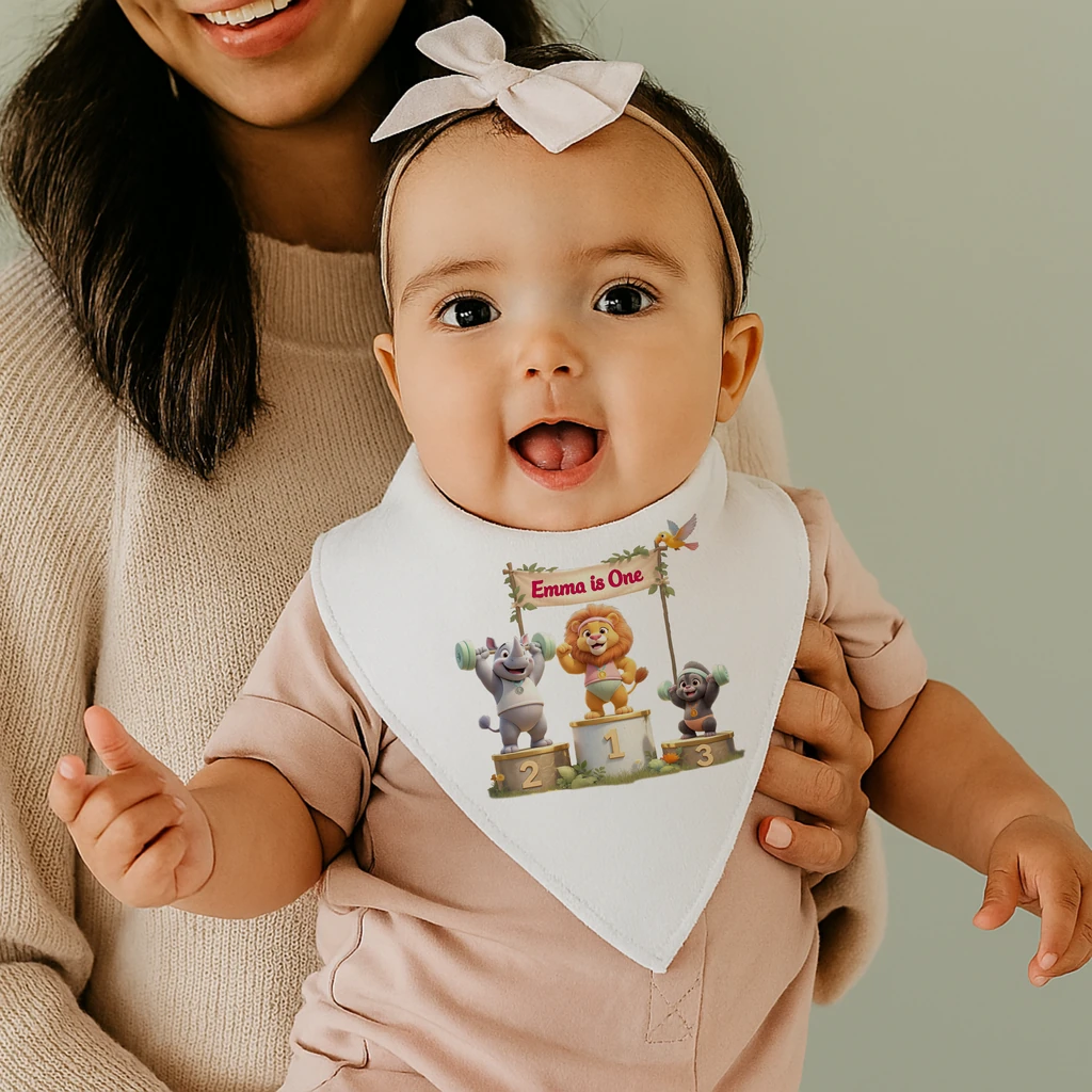 Personalized Victory Podium Weightlifting Baby Bib Art – Customized Special Birthday Gifts