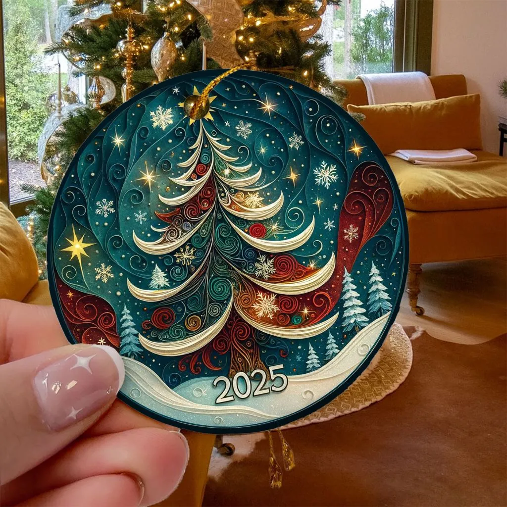3D Effect Ornament | Holiday Ceramic Keepsake | Unique Christmas Tree Decoration