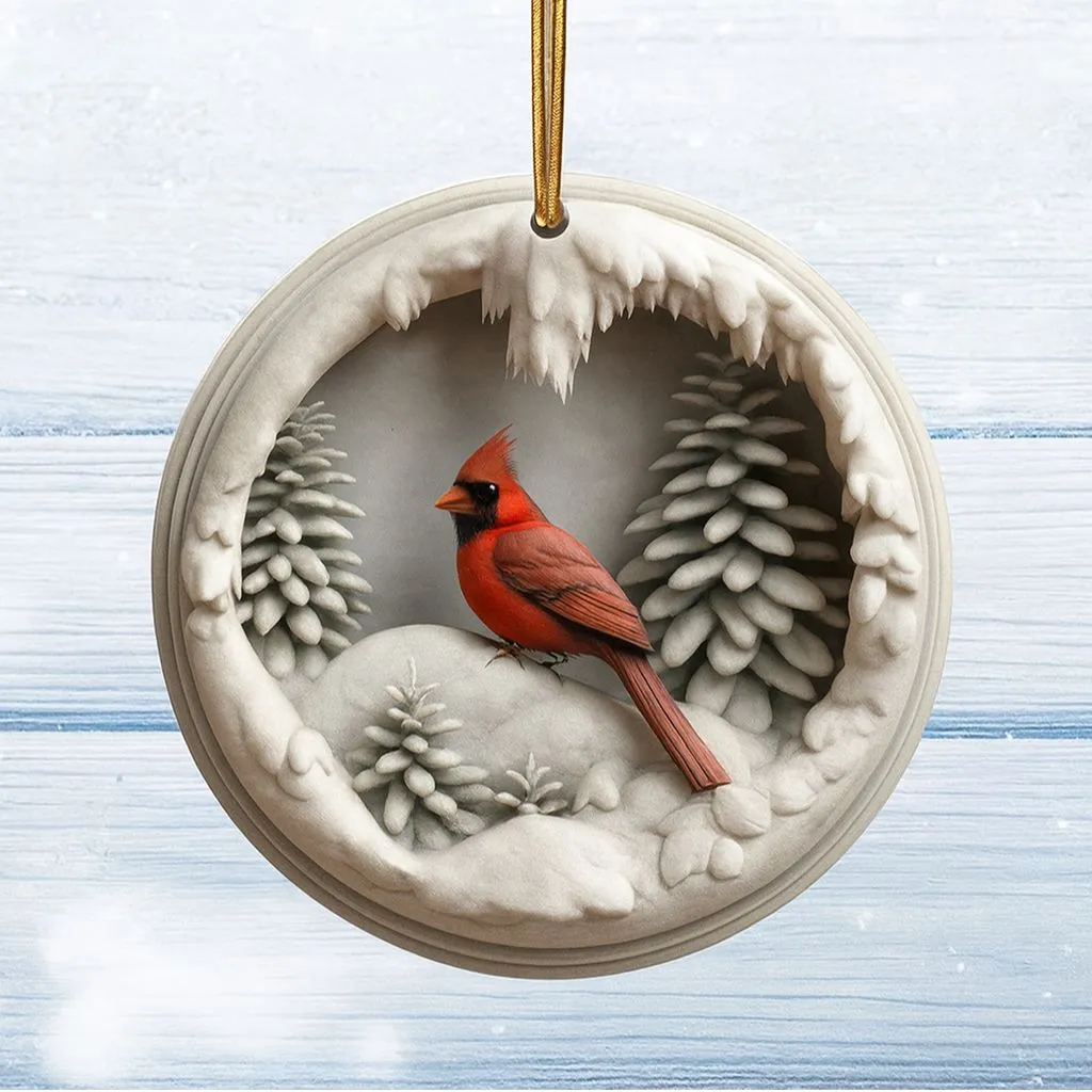 Cardinal Bird Christmas Ornament | Holiday Ceramic Keepsake | Classic Tree Decoration