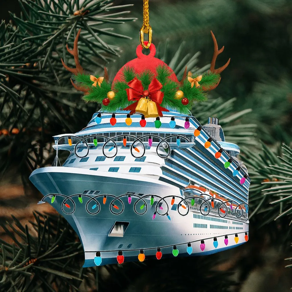 Cruise and Reindeer Horn Christmas Ornament| Holiday Ship Tree Decoration | Nautical Keepsake Gift