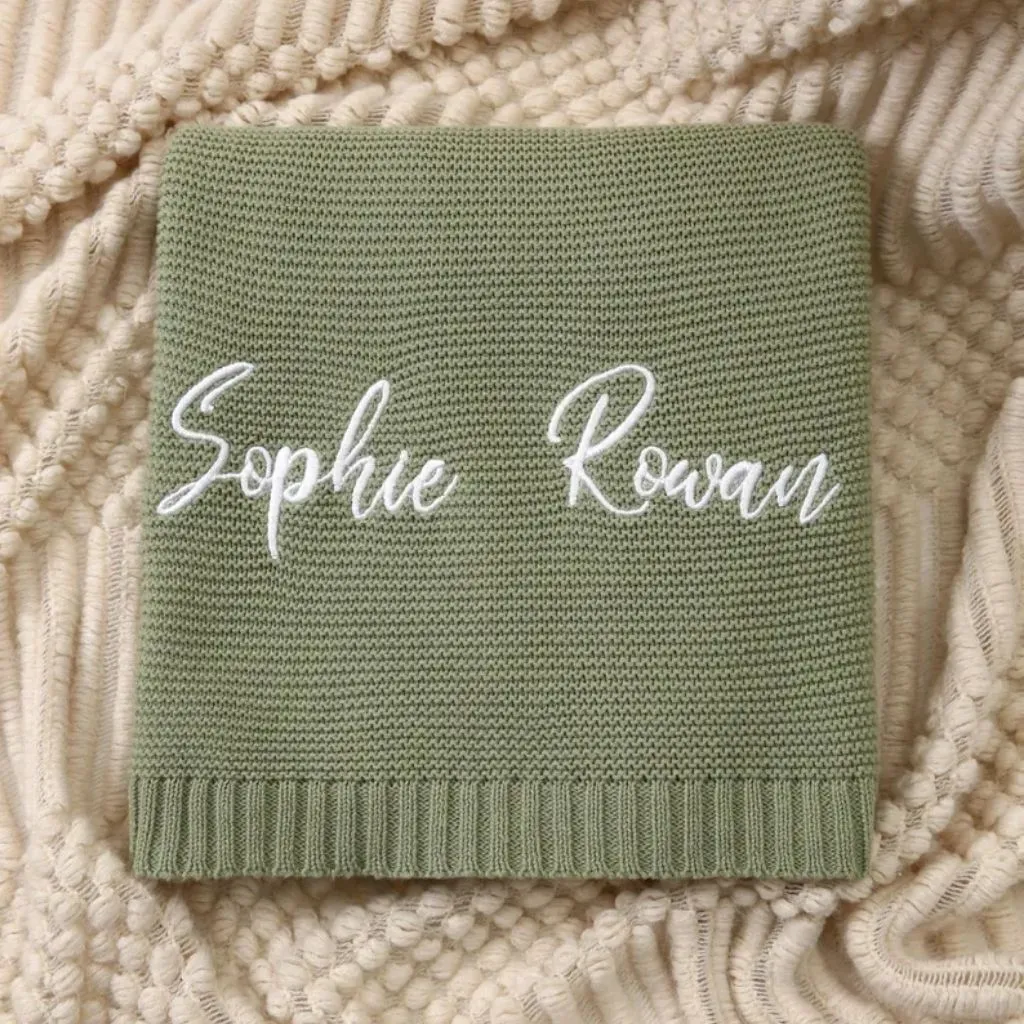 Custom Embroidered Baby Blanket | Soft Organic Cotton Knit | Personalized Keepsake Gift