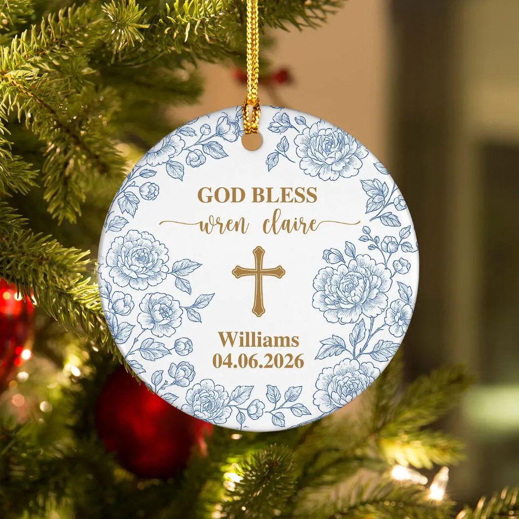 Personalized Cross Porcelain Ornament
