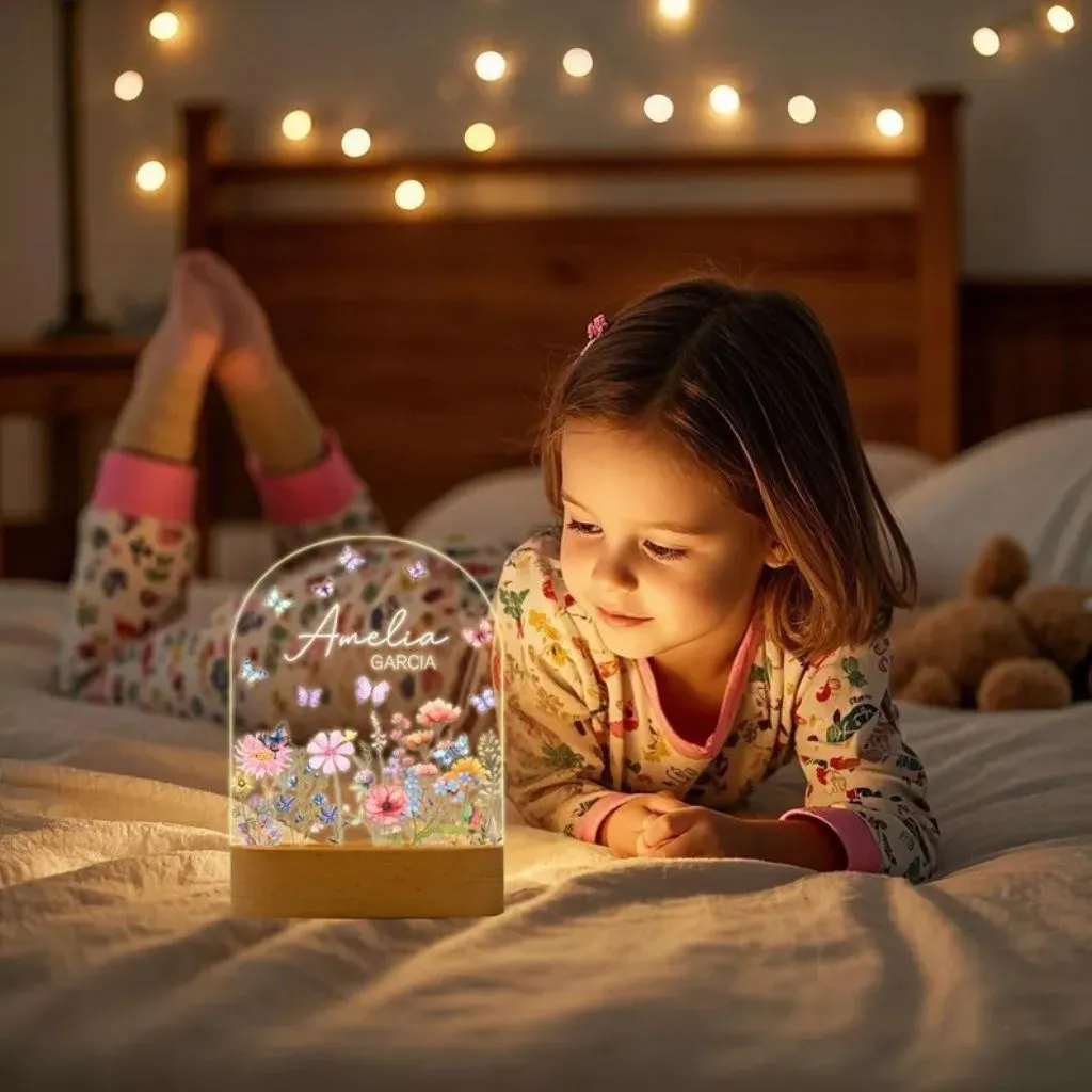 Custom Floral Butterfly Name Night Light