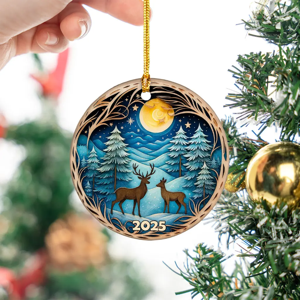 deer in winter forest ornament