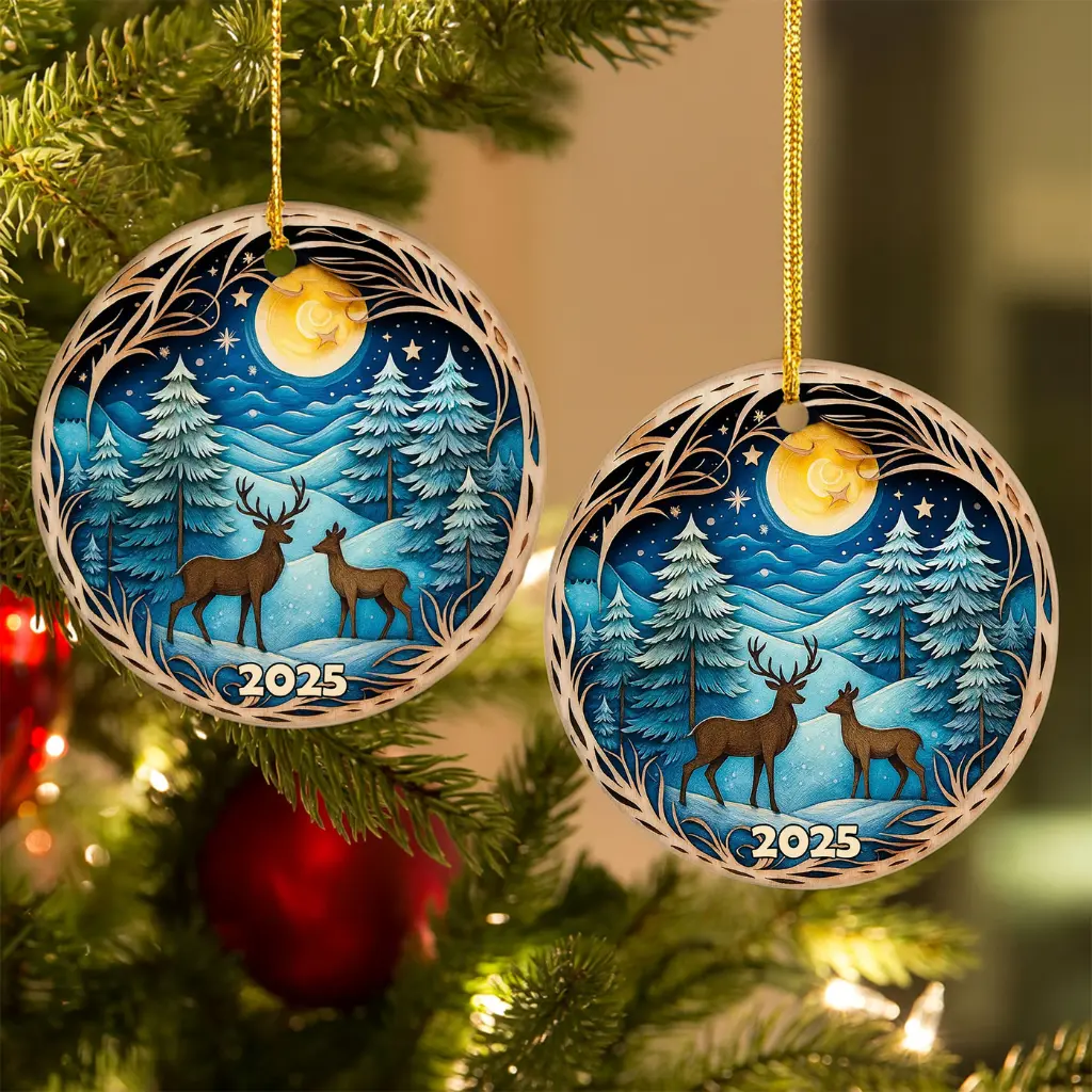 deer in winter forest ornament