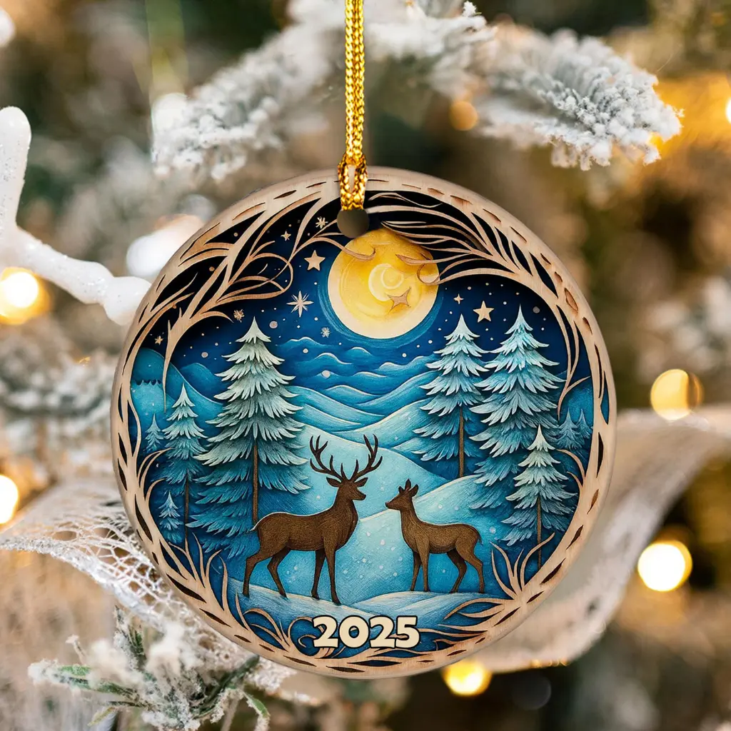 deer in winter forest ornament