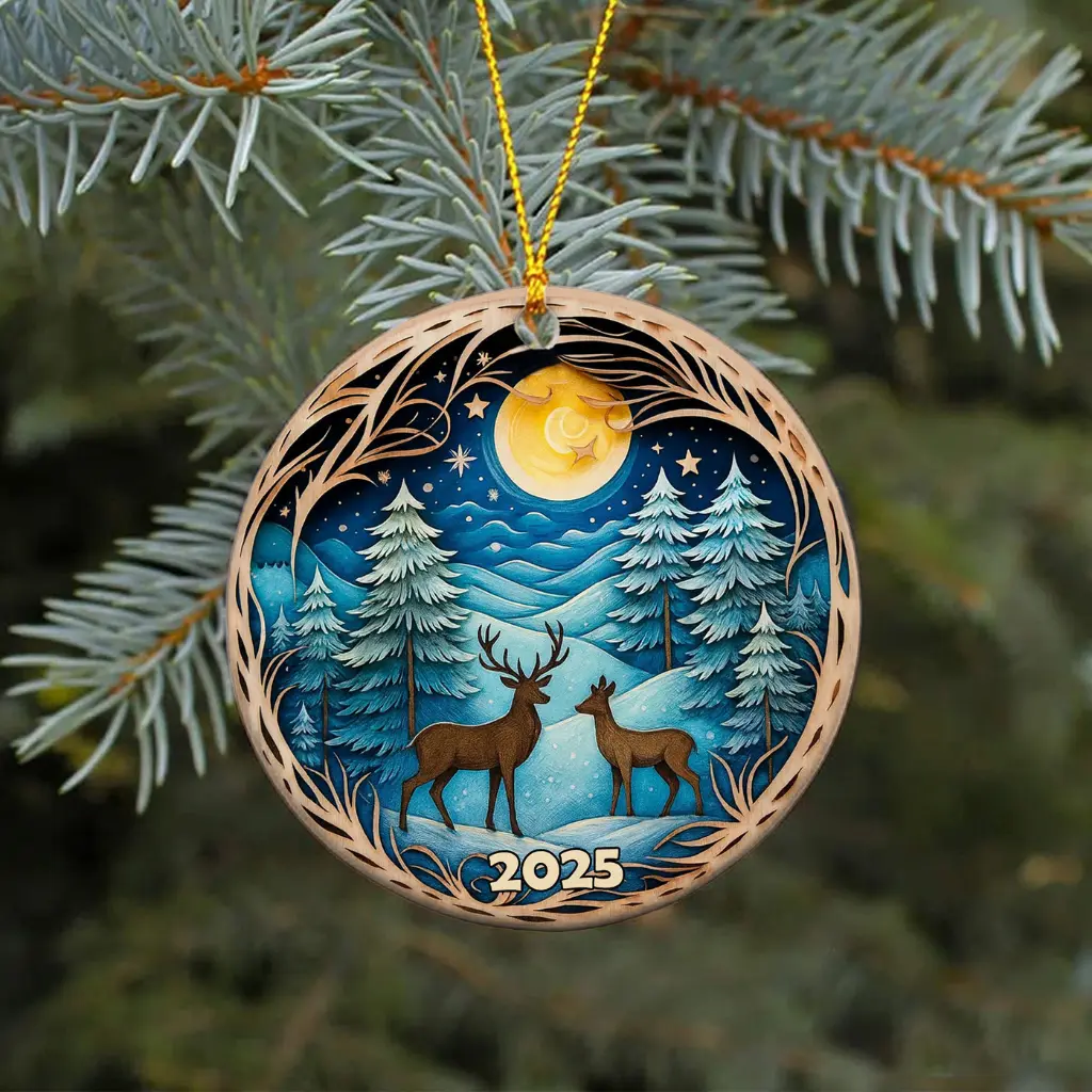 deer in winter forest ornament