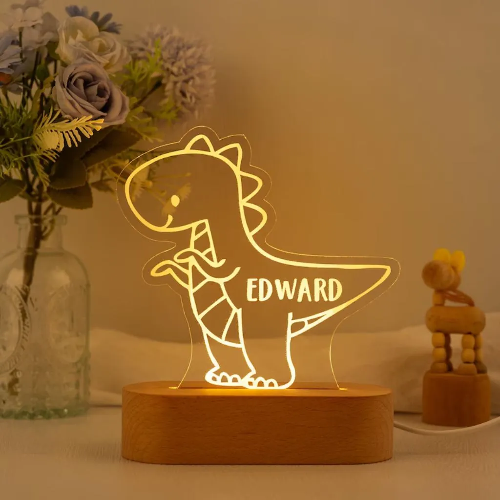 Personalized Dinosaur Night Light | A Gentle Light for Sweet Prehistoric Dreams | Safe LED Bedside Lamp