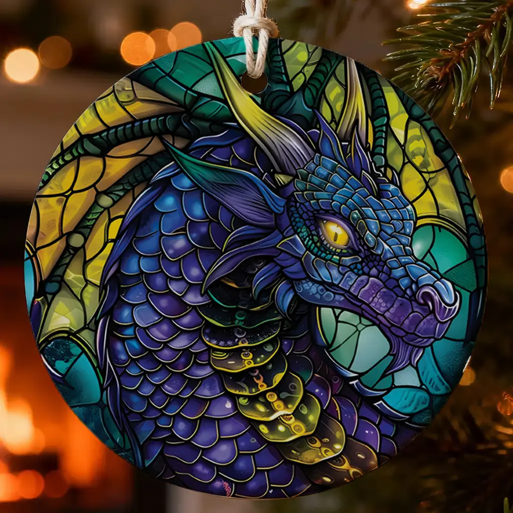 Fire Dragon Ceramic Ornament | Majestic Holiday Decor | Powerful Fantasy Dragon Keepsake