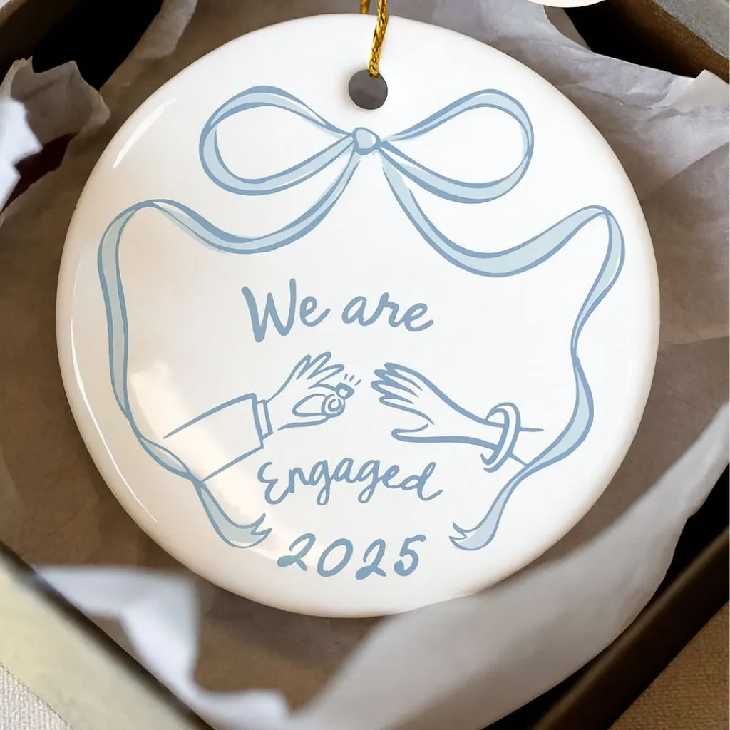 First Christmas Engaged Ornament 2025| Engagement Keepsake | Holiday Ceramic Decoration