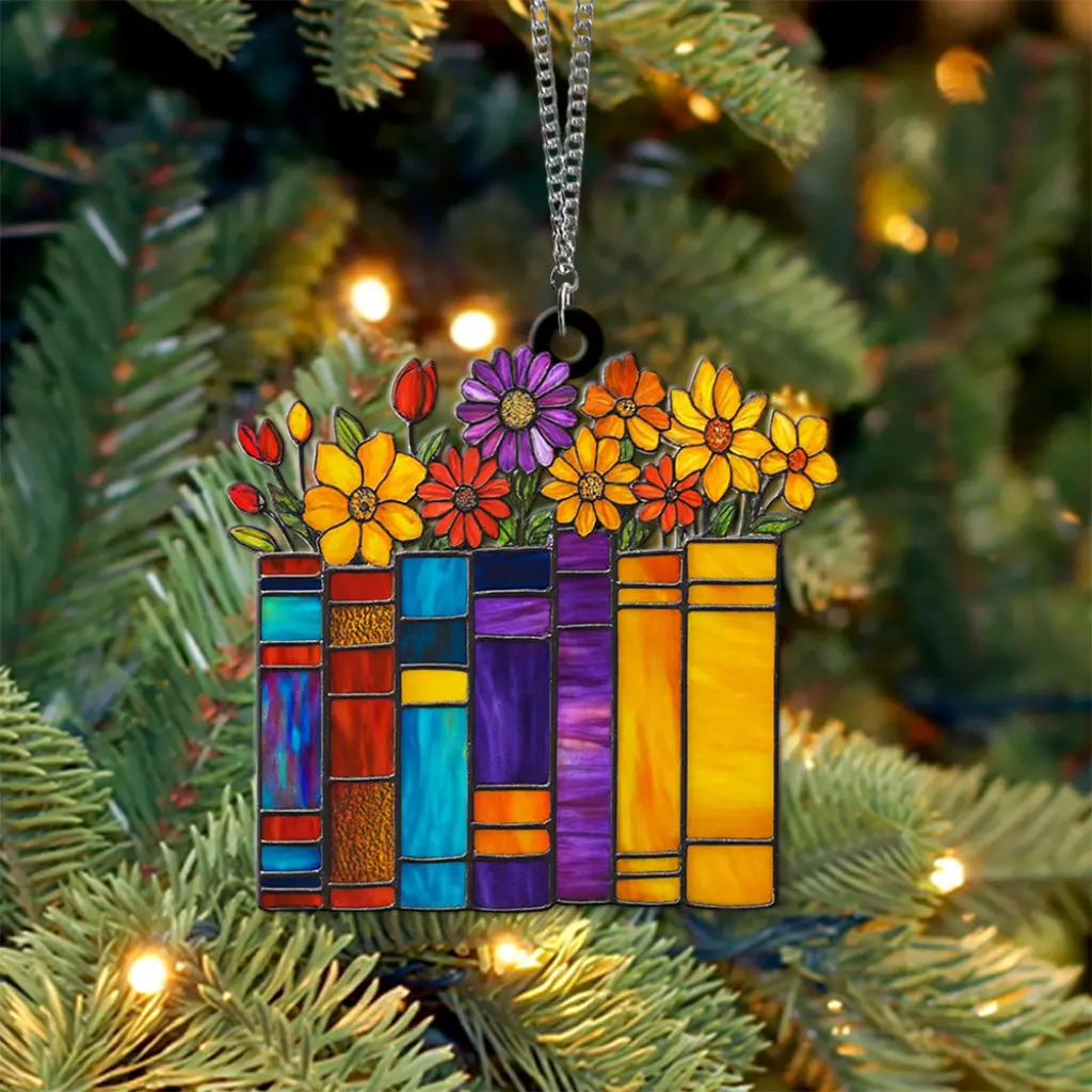 floral book stack ornament