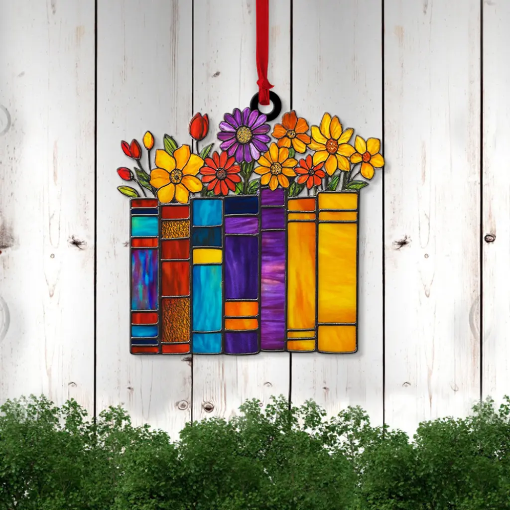 floral book stack ornament
