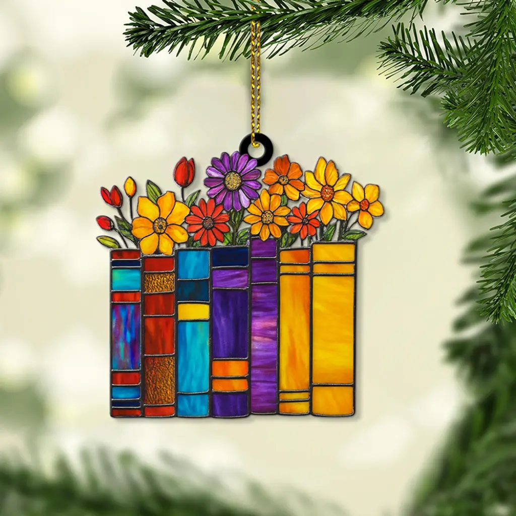 floral book stack ornament