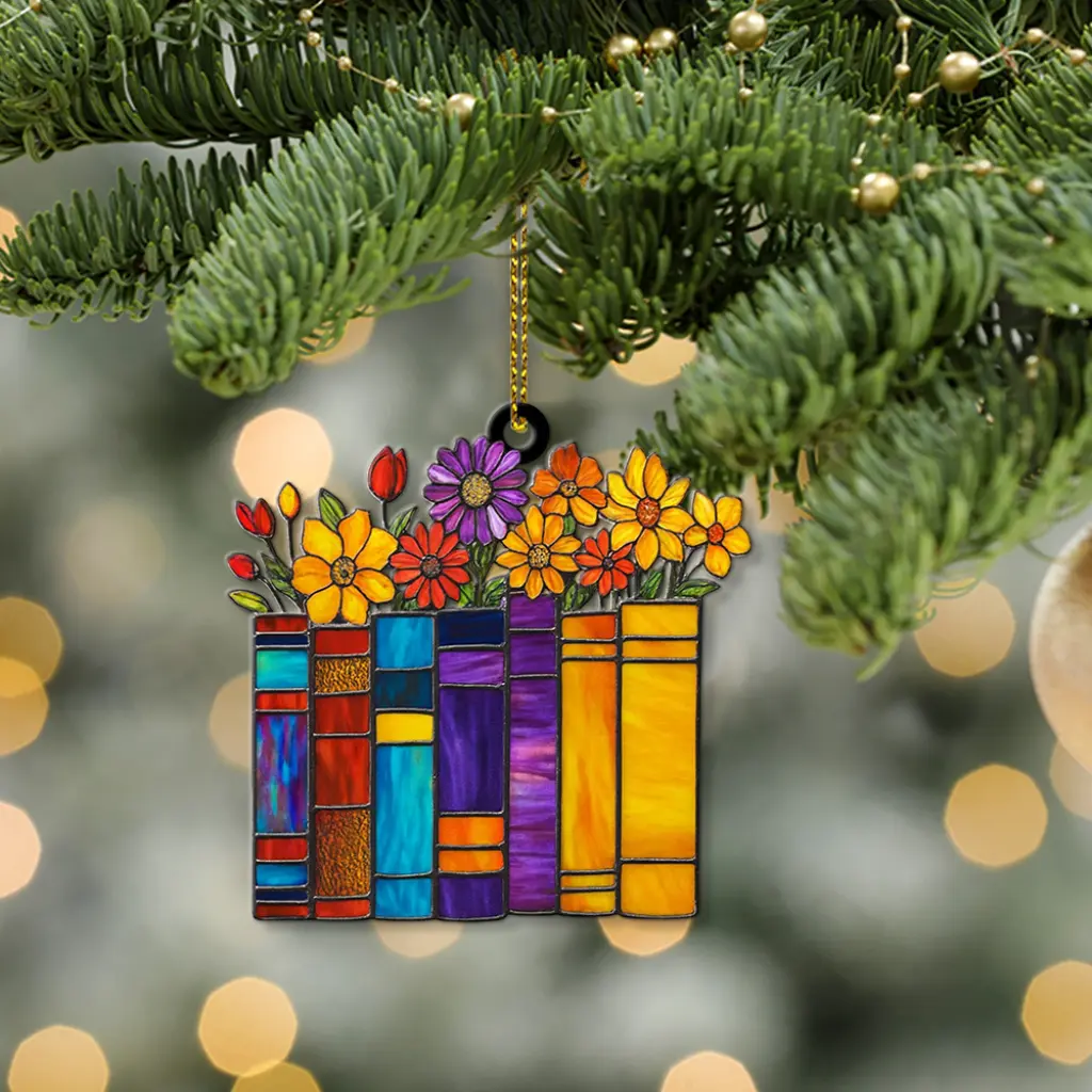 floral book stack ornament