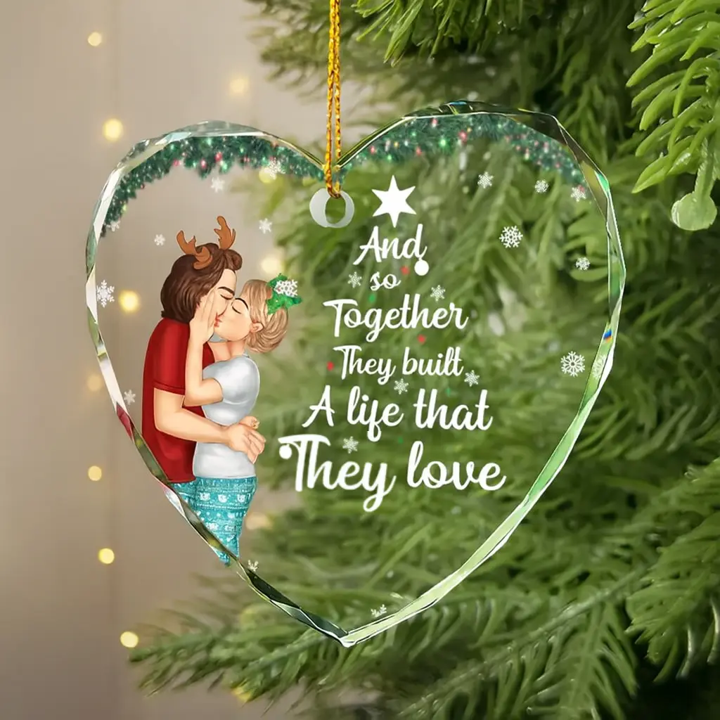 Housewarming Gift for Couple | “Built A Life They Loved” Heart Shaped Glass Ornament