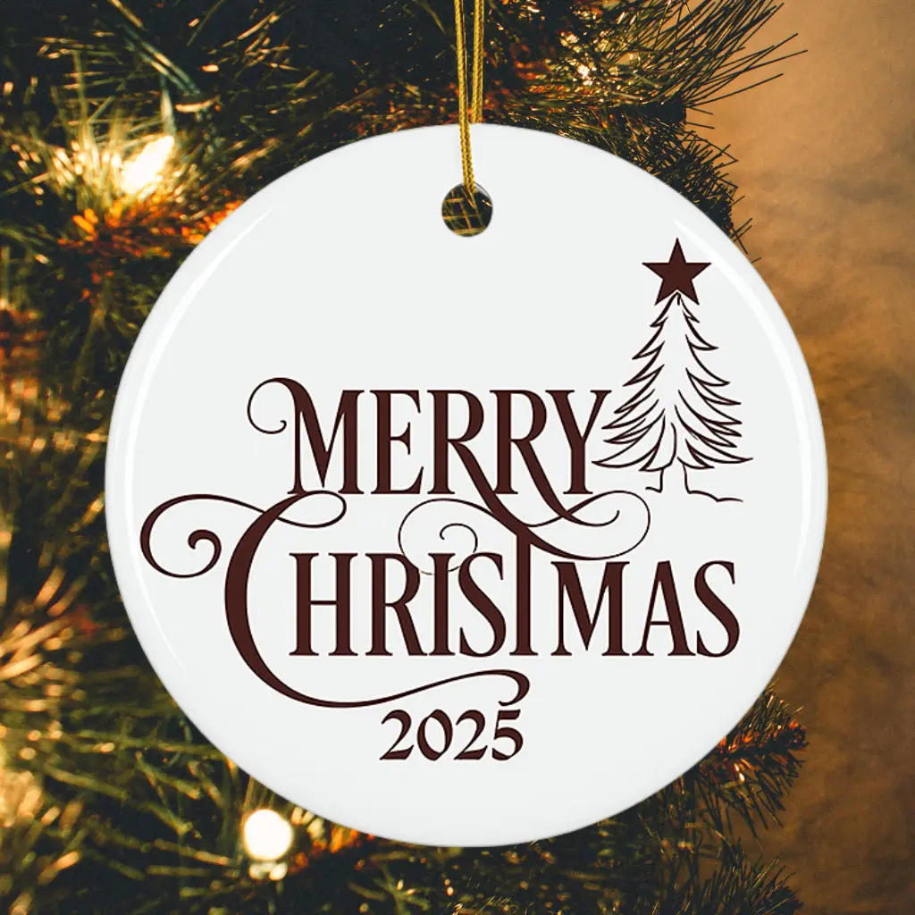Merry Christmas Ceramic Ornament | Classic Holiday Tree Decoration | Festive Keepsake Gift