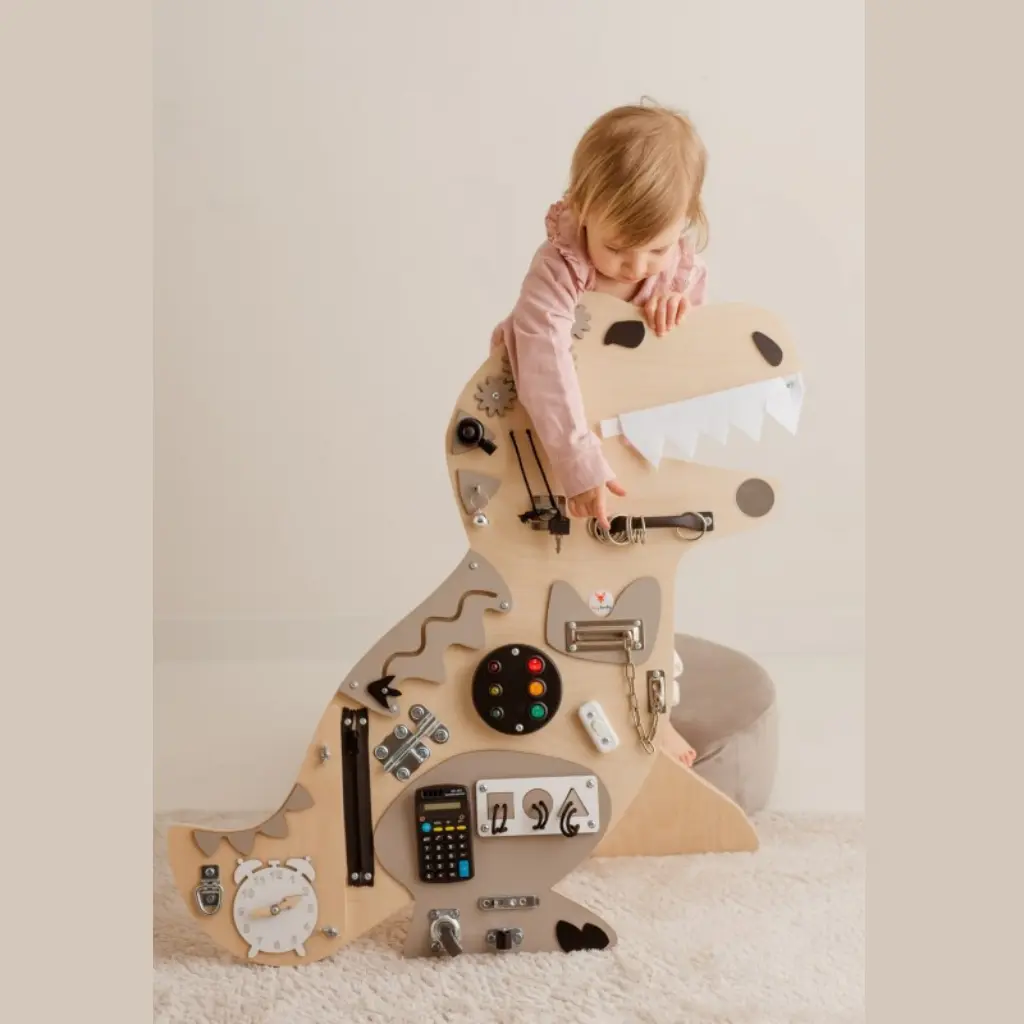 Montessori T-Rex Busy Board | Dinosaur Sensory Toy | Educational Toddler Gift