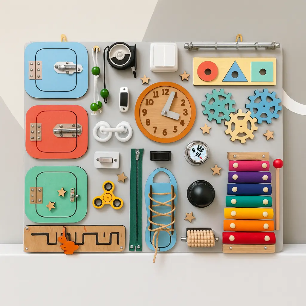multicolored busy board for kids