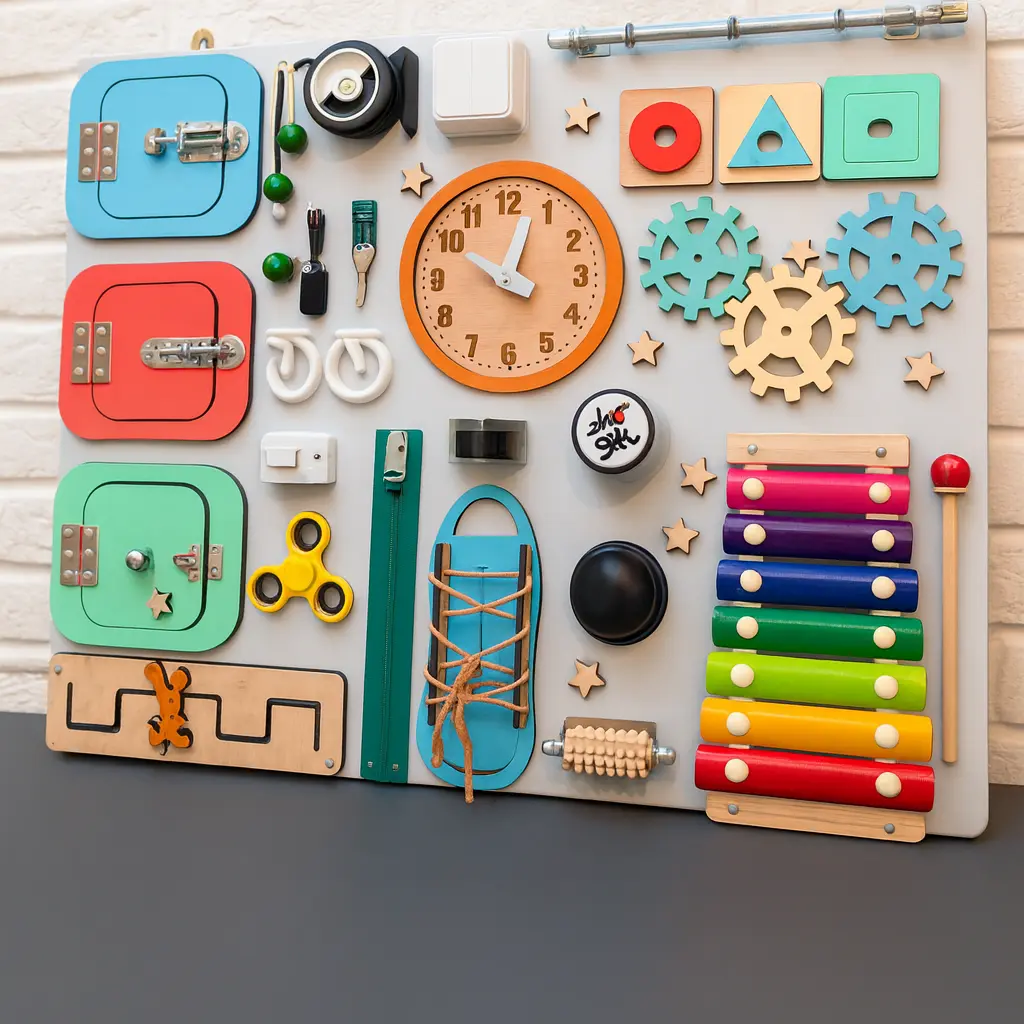 multicolored busy board for kids