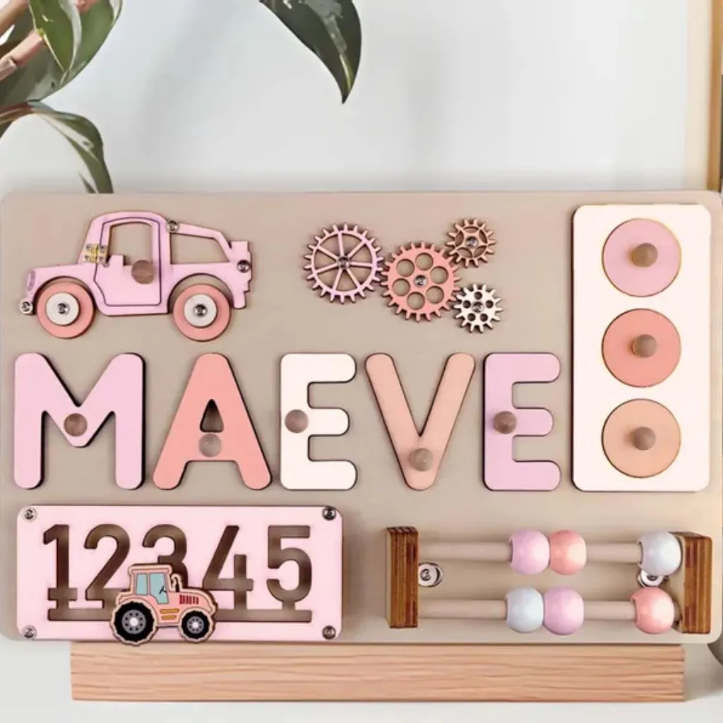 Name Puzzle Montessori Busy Board | Personalized Sensory Toy & First Birthday Gift | Educational Toddler Activity