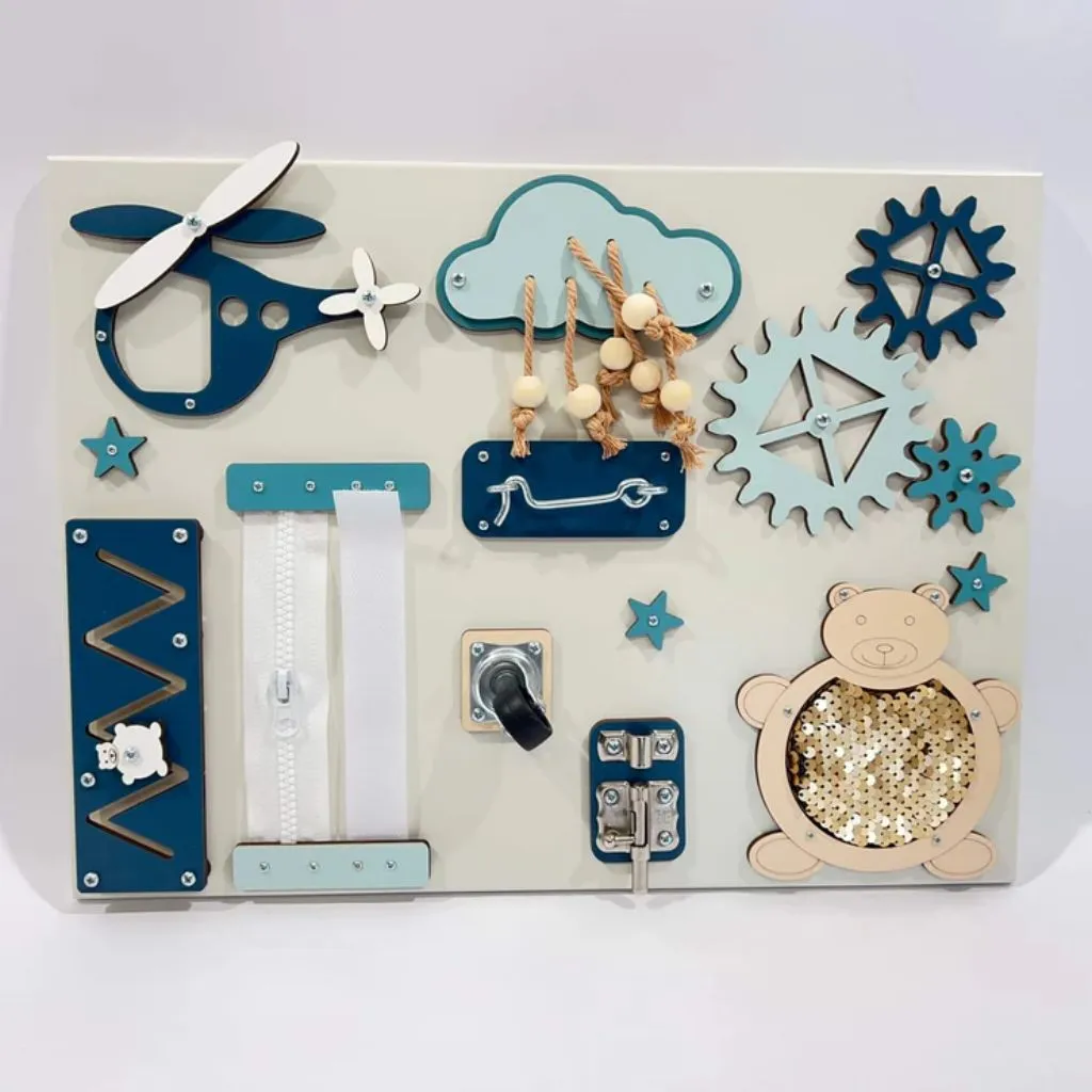 Ocean Blue Small Busy Board | Montessori Sensory Toy | Toddler Travel Activity Board