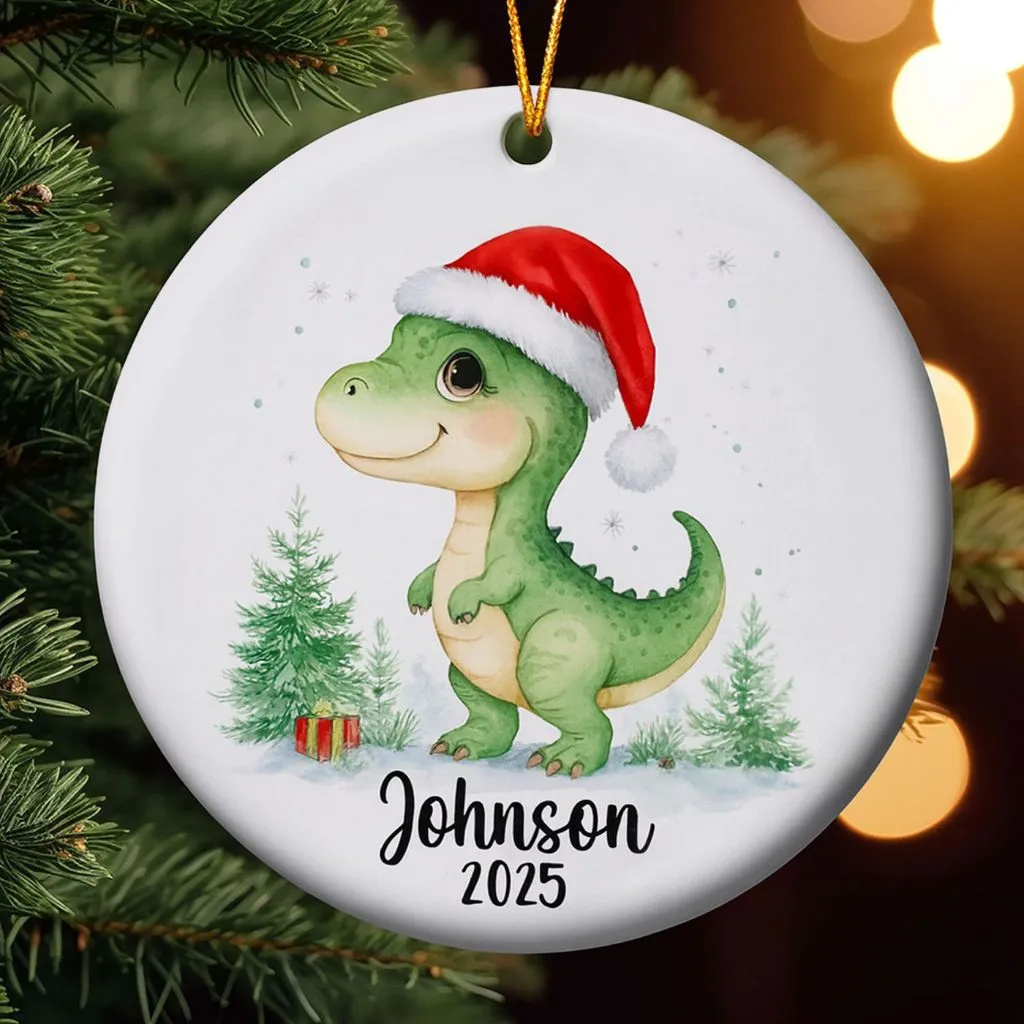 Personalized Baby Name Christmas Dino Ornament | Custom First Christmas Keepsake | Unique Gift for Dino Lovers