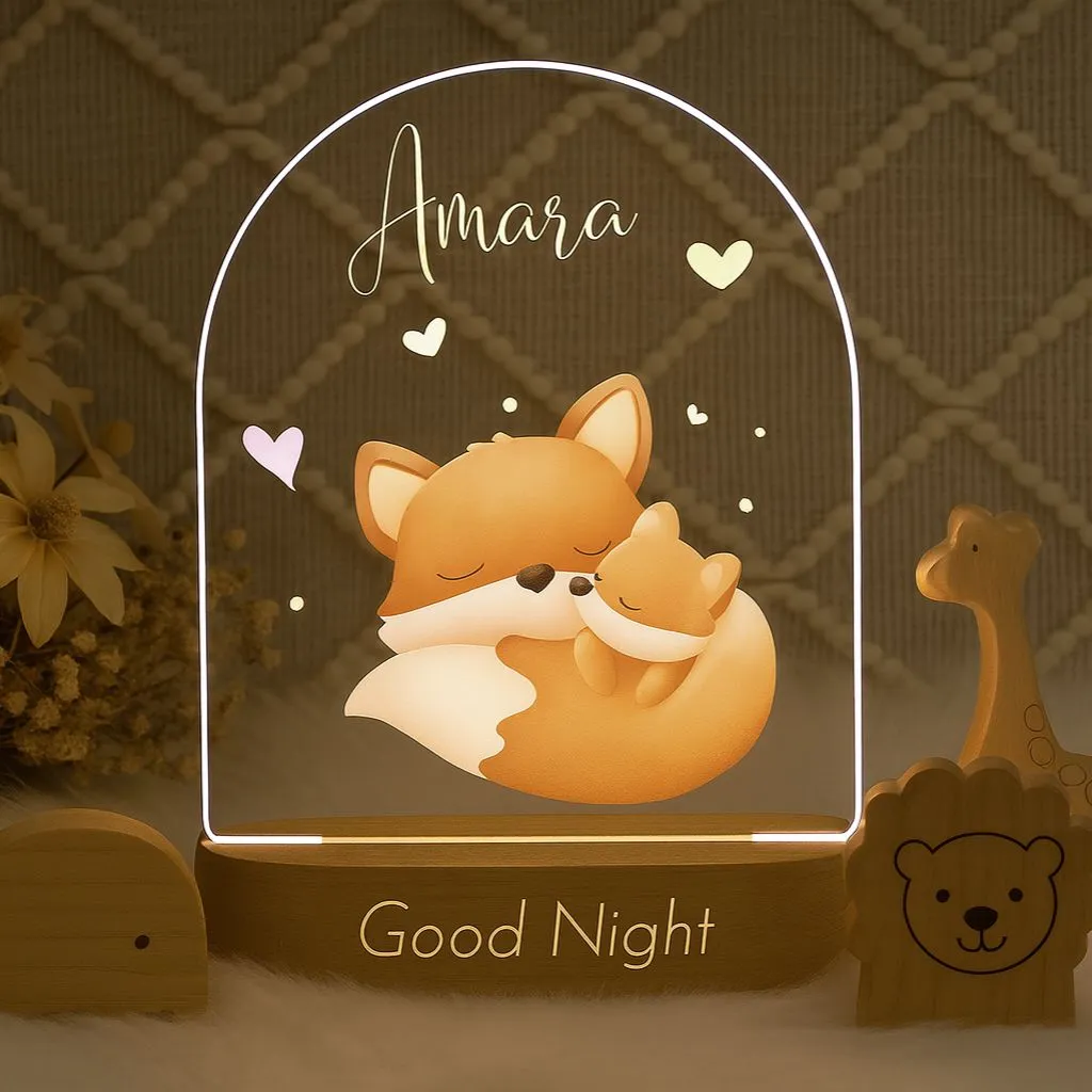 Personalized Baby Night Light with Wooden Base