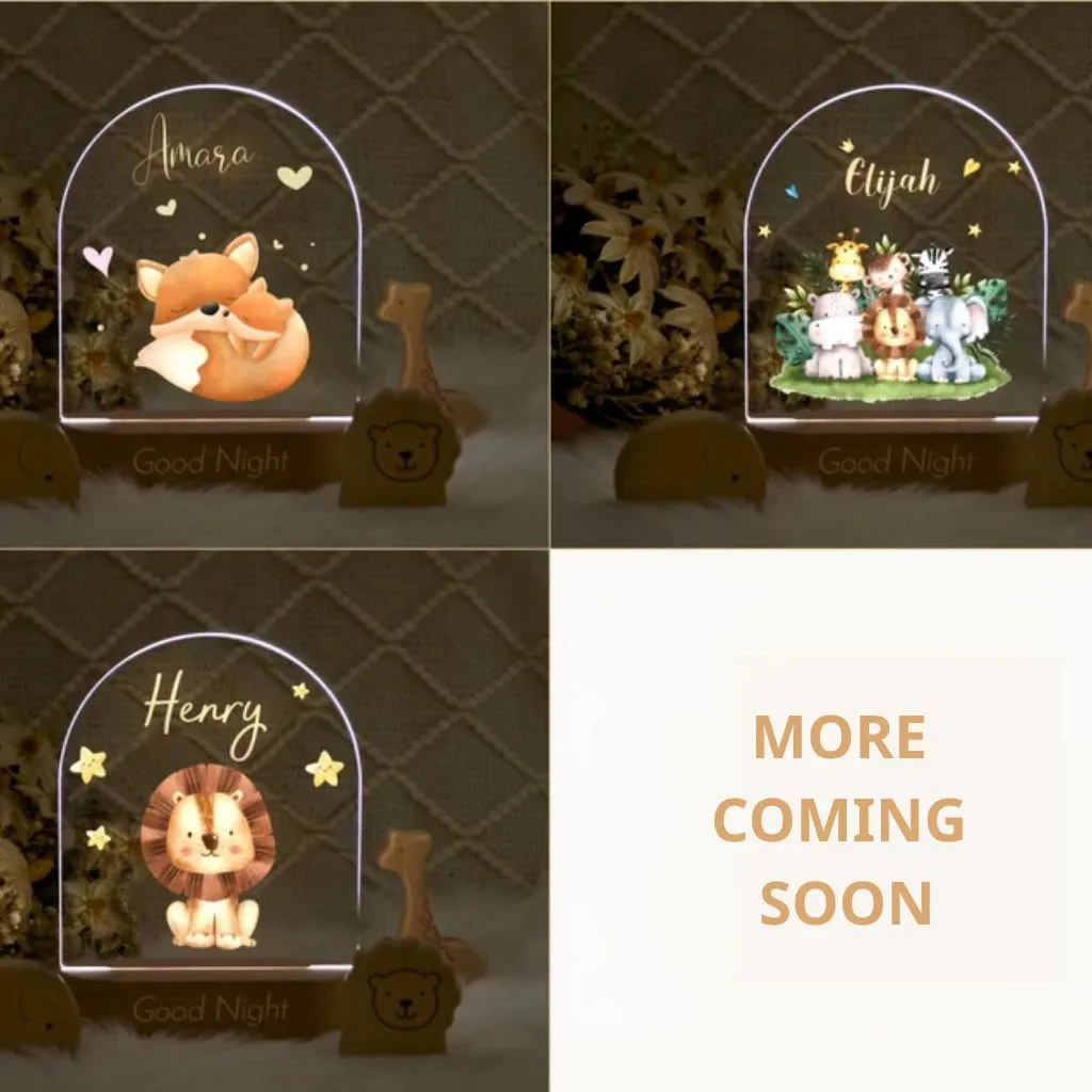 Personalized Baby Night Light with Wooden Base