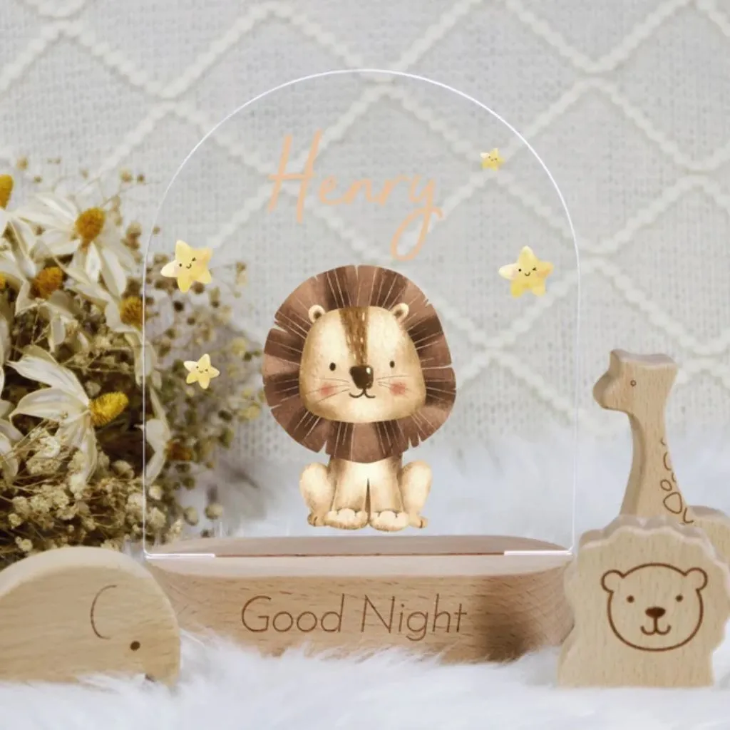 Personalized Baby Night Light with Wooden Base