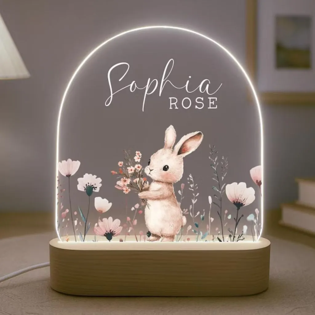 Personalized Bunny Night Light | A Calming Light for Sweet Dreams | Safe LED Bedside Lamp for Kids