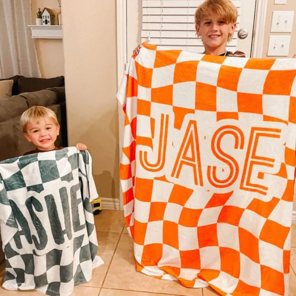 Personalized Checker Design Blanket | Custom Baby Name Gift | Soft Newborn Keepsake