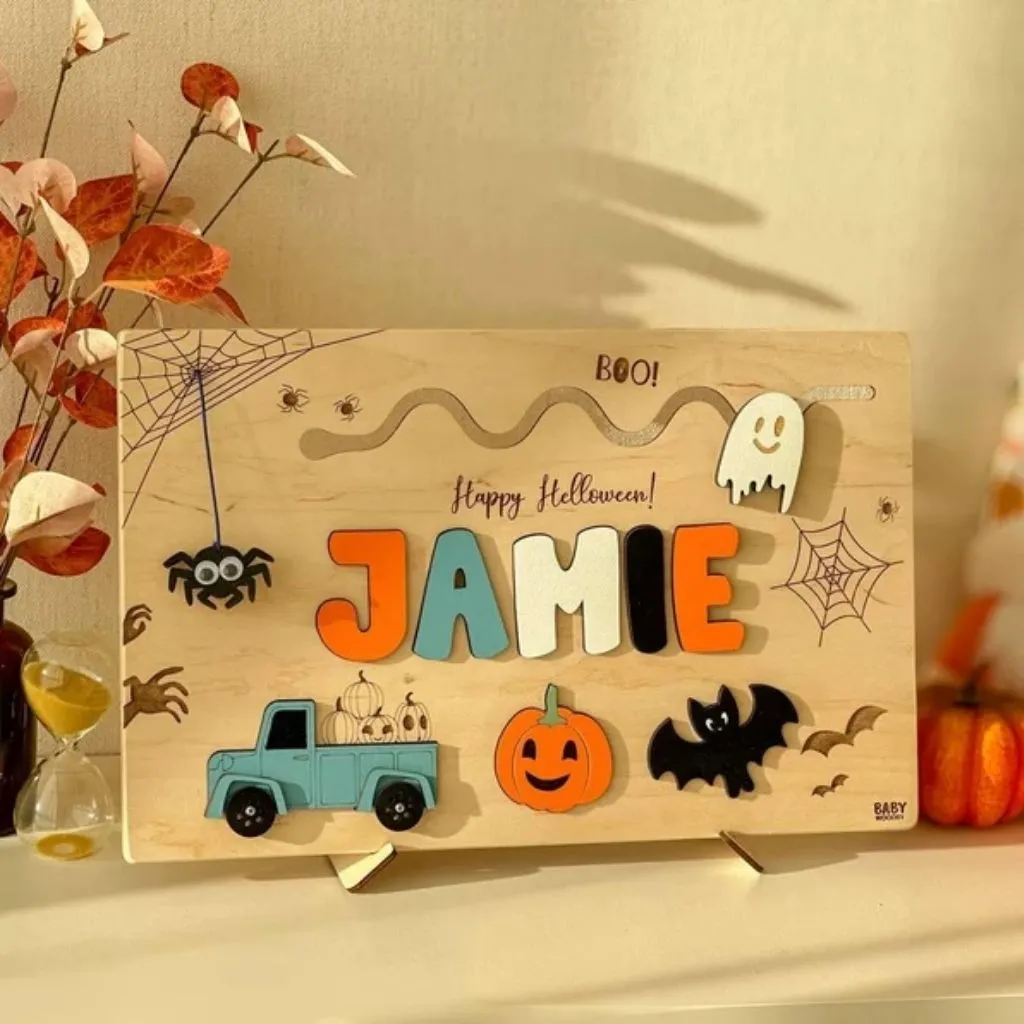 Personalized Halloween Busy Board Puzzle | Spooky Sensory Toy & Unique Toddler Gift | Montessori Learning Activity
