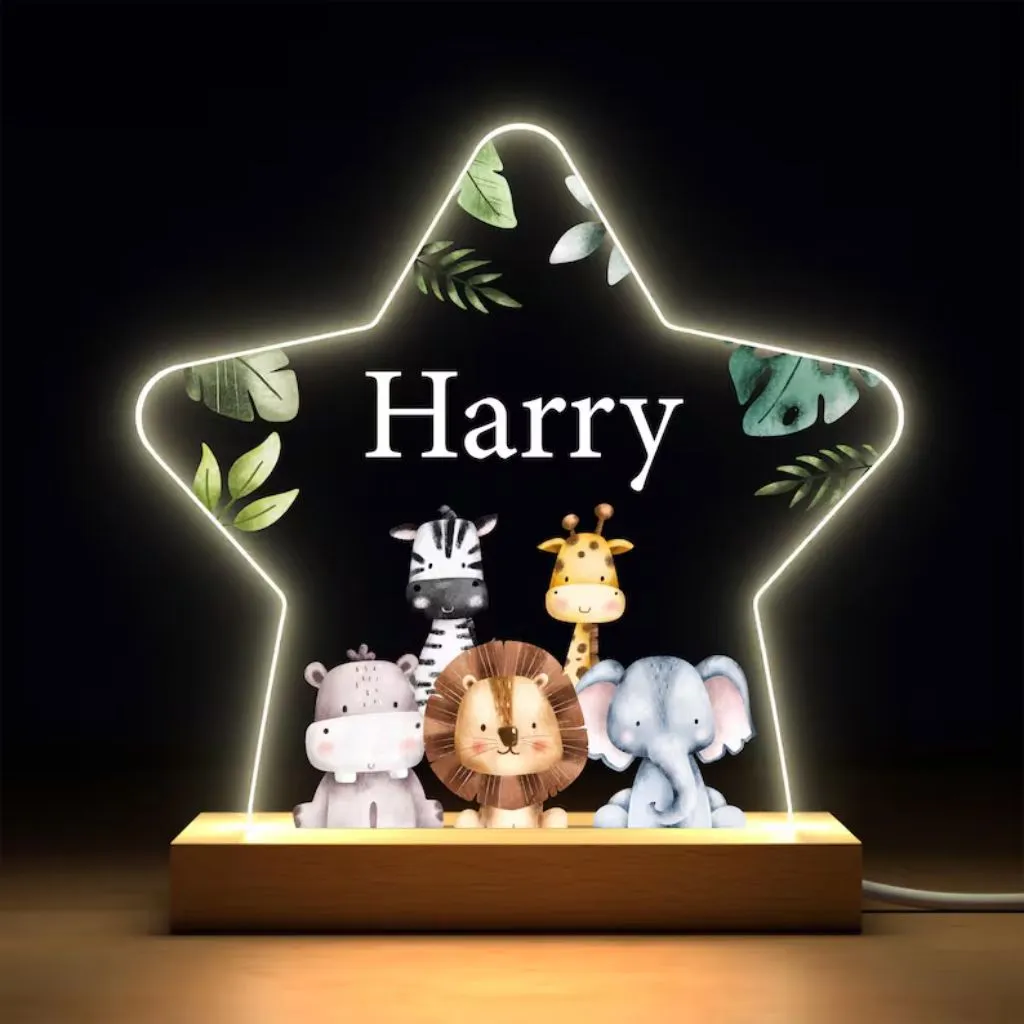 Personalized Jungle Animal Night Light | Gentle Glow for Wild Dreams | Custom Nursery Decor