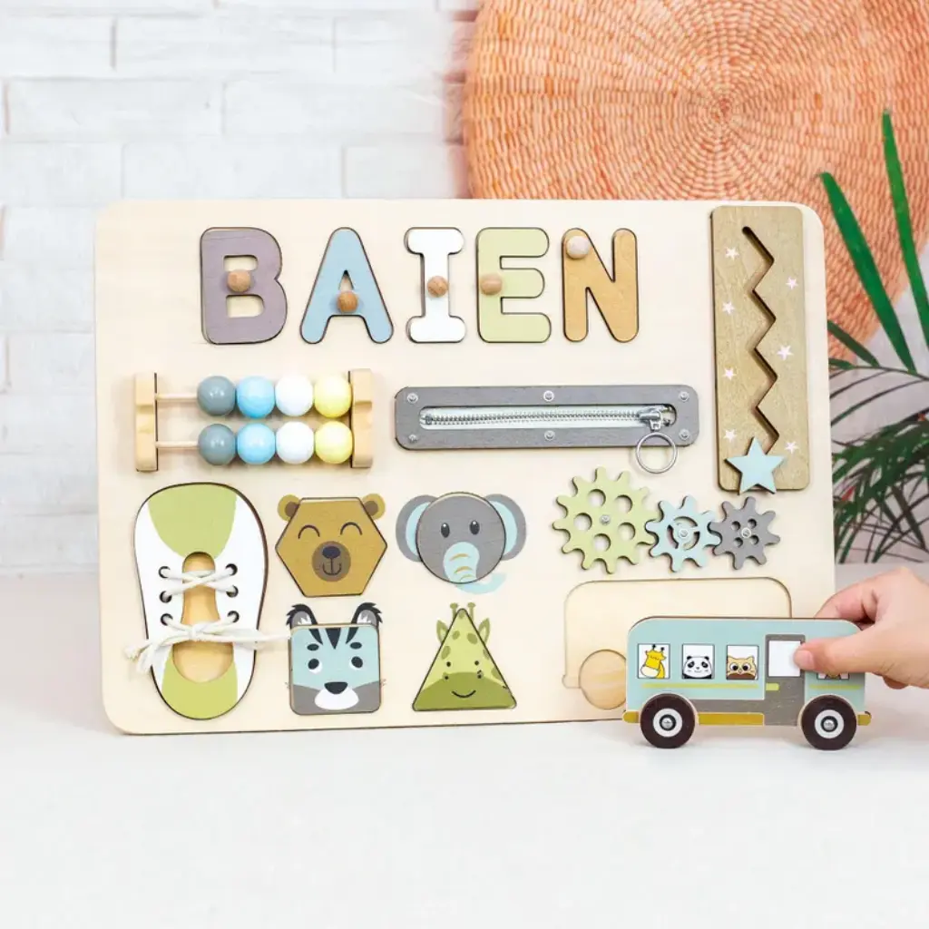 Personalized Kids Busy Board with Custom Name Puzzle | 2nd Birthday Gift, Kids Gift Keepsake