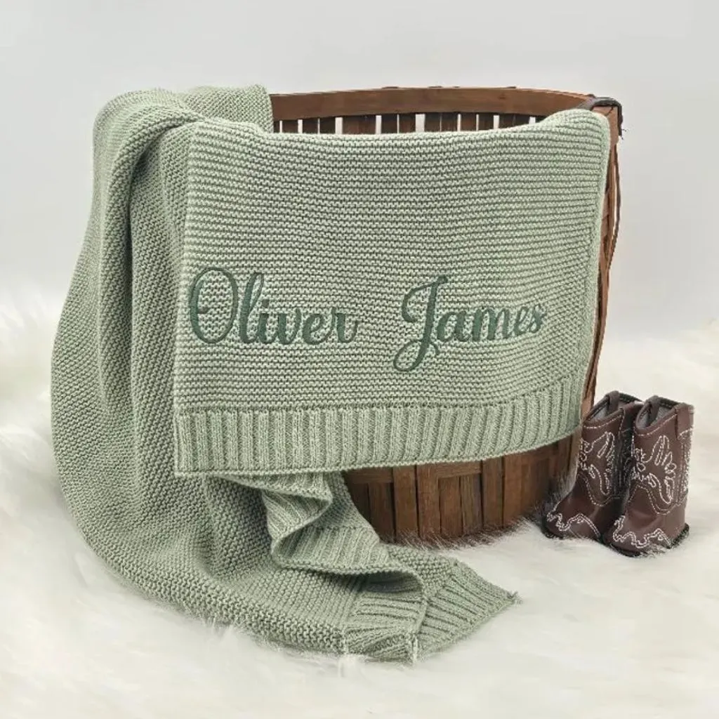 Personalized Knit Baby Blanket | Soft Custom Gift | Cozy Nursery Keepsake