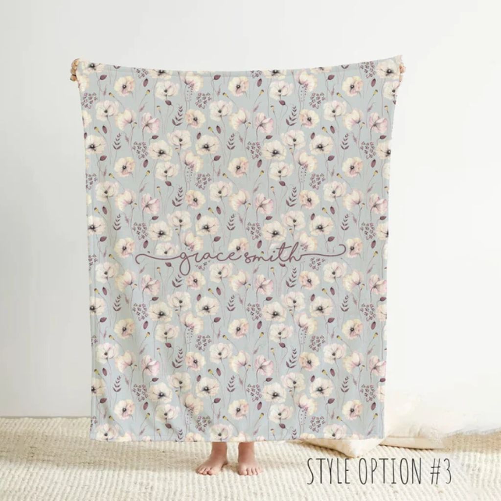 Personalized Watercolor Floral Blanket | Custom Baby Gift | Soft Newborn Keepsake