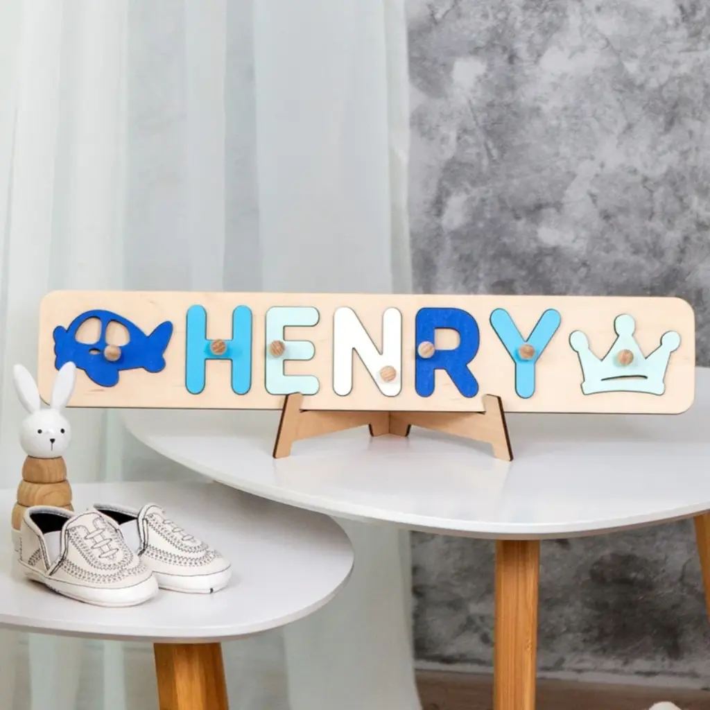 First Birthday Gift for Baby Boy & Girl | Personalized Wooden Name Puzzle, Custom Toddler Toy, Nursery Decor