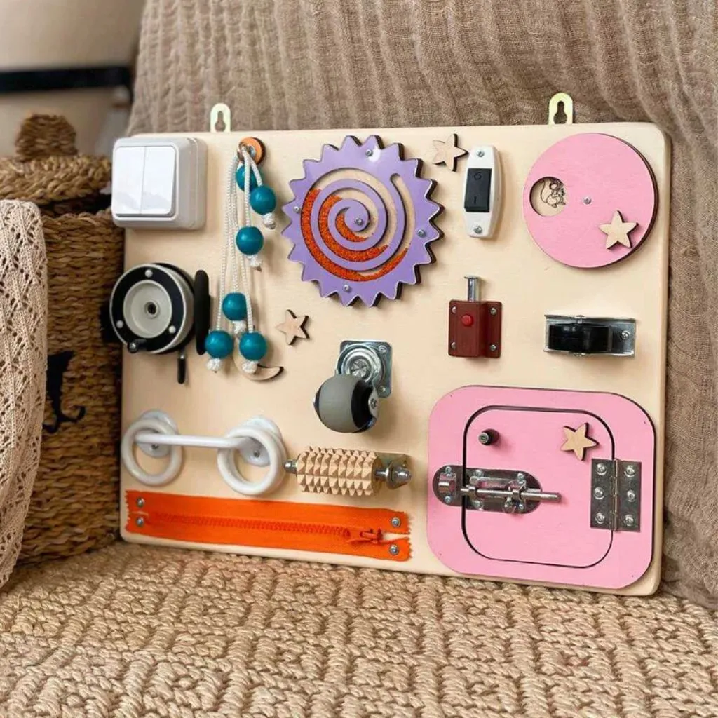 Pink Mini Busy Board | Montessori Sensory Toy | Toddler Travel Activity Board