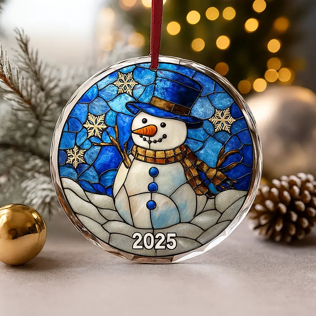 Snowman Christmas Ornament 2025 | Stained Glass Style Tree Decoration | Whimsical Holiday Keepsake Gift