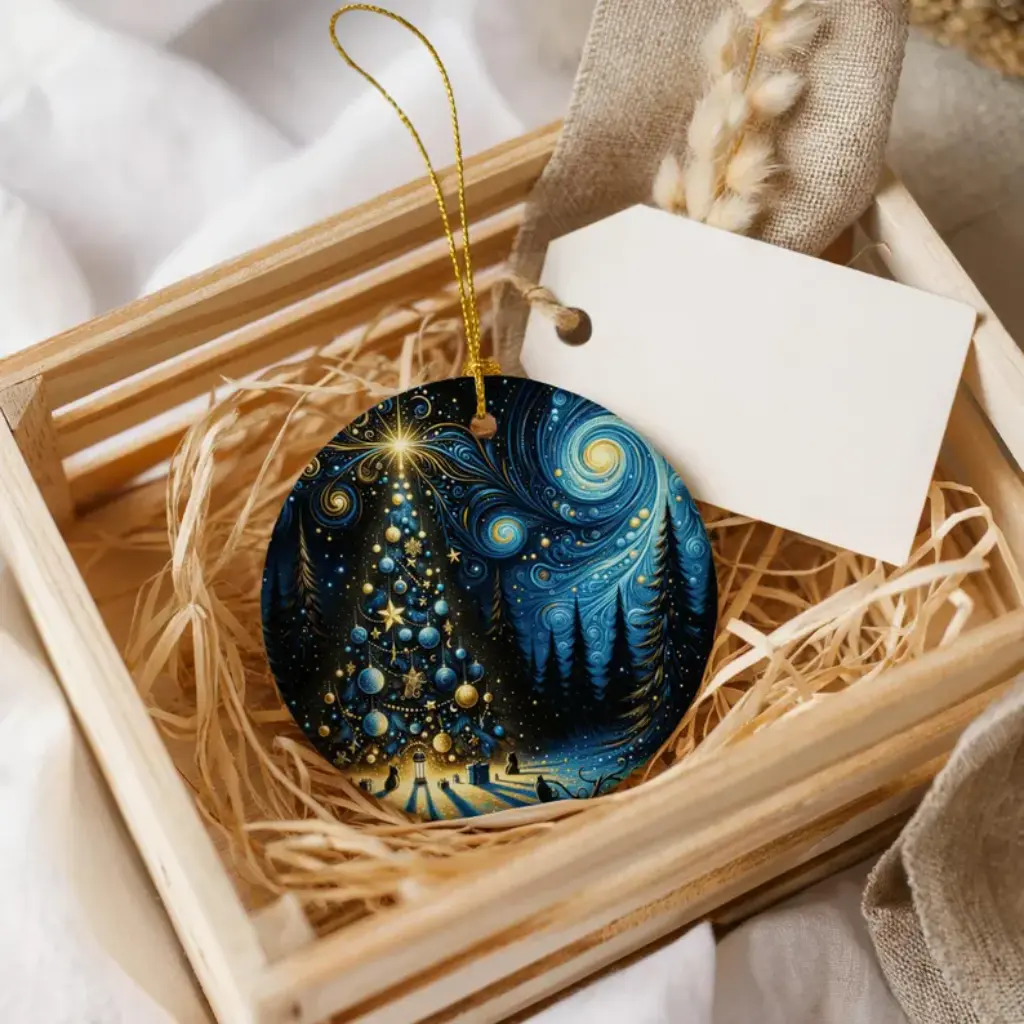 Starry Night Christmas Ornament | Van Gogh Inspired Art Heirloom | Unique Xmas Tree Decor, Holiday Gift Idea