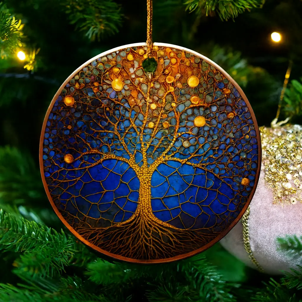 2025 Tree of Life Christmas Ornament | Ceramic Suncatcher with Faux Stained Glass Effect | Festive Holiday Home Decoration