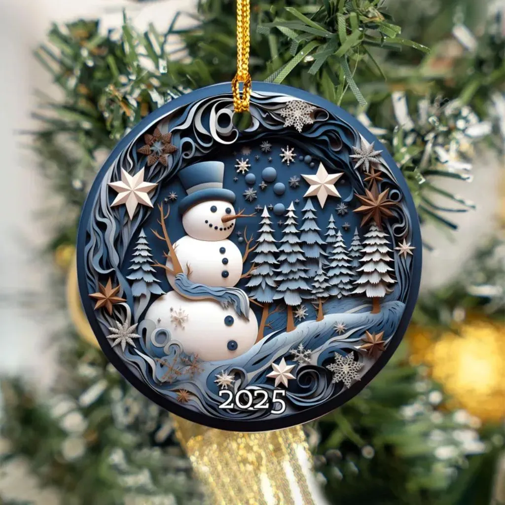 Vintage Snowman Ceramic Ornament 2025| Classic Christmas Tree Decor | Holiday Gift Keepsake