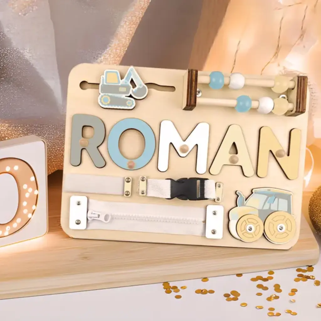 Personalized Name Puzzle for 1 Year Old | Wooden Montessori Busy Board, 1st Birthday Gift for Babies