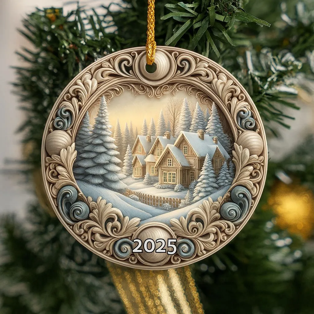 Xmas Tree Ornament 2025 | Holiday Ceramic Keepsake | Dated Christmas Decoration