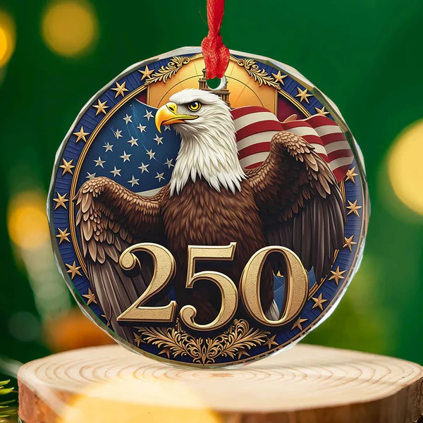 250th Anniversary Bald Eagle Glass Ornament | Commemorative Patriotic Keepsake Celebrating 250 Years of American Freedom and Pride 1776–2026