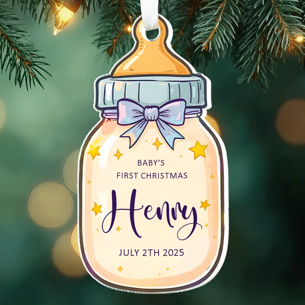 Acrylic Baby Bottle Christmas Ornament | Personalized Baby’s First Christmas Gift | Perfect Christmas Decoration 2025