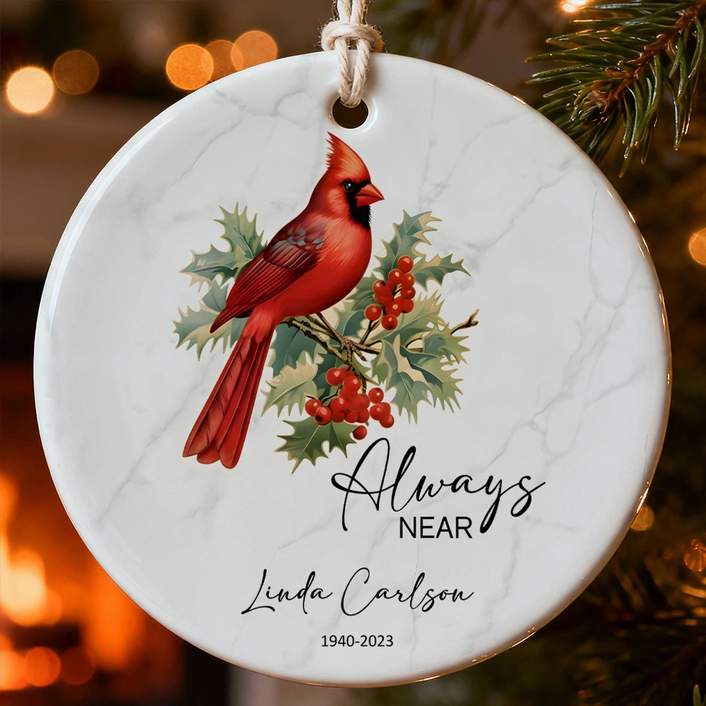 Always Near Cardinal Memorial Ornament | Custom Ceramic Keepsake by Tada Gifts