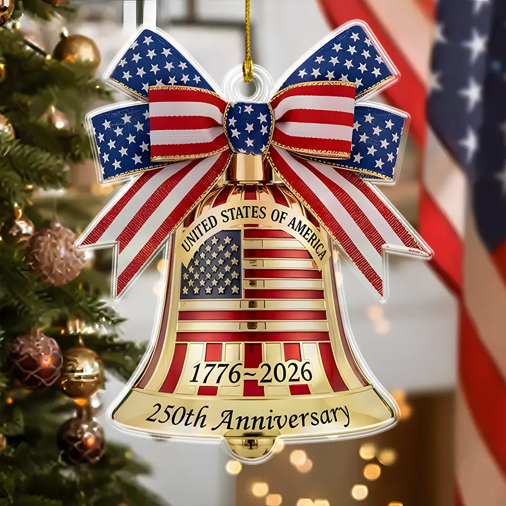 American Flag Liberty Bell Ornament | Patriotic 250th Anniversary 1776–2026 Keepsake Honoring Freedom and American Heritage